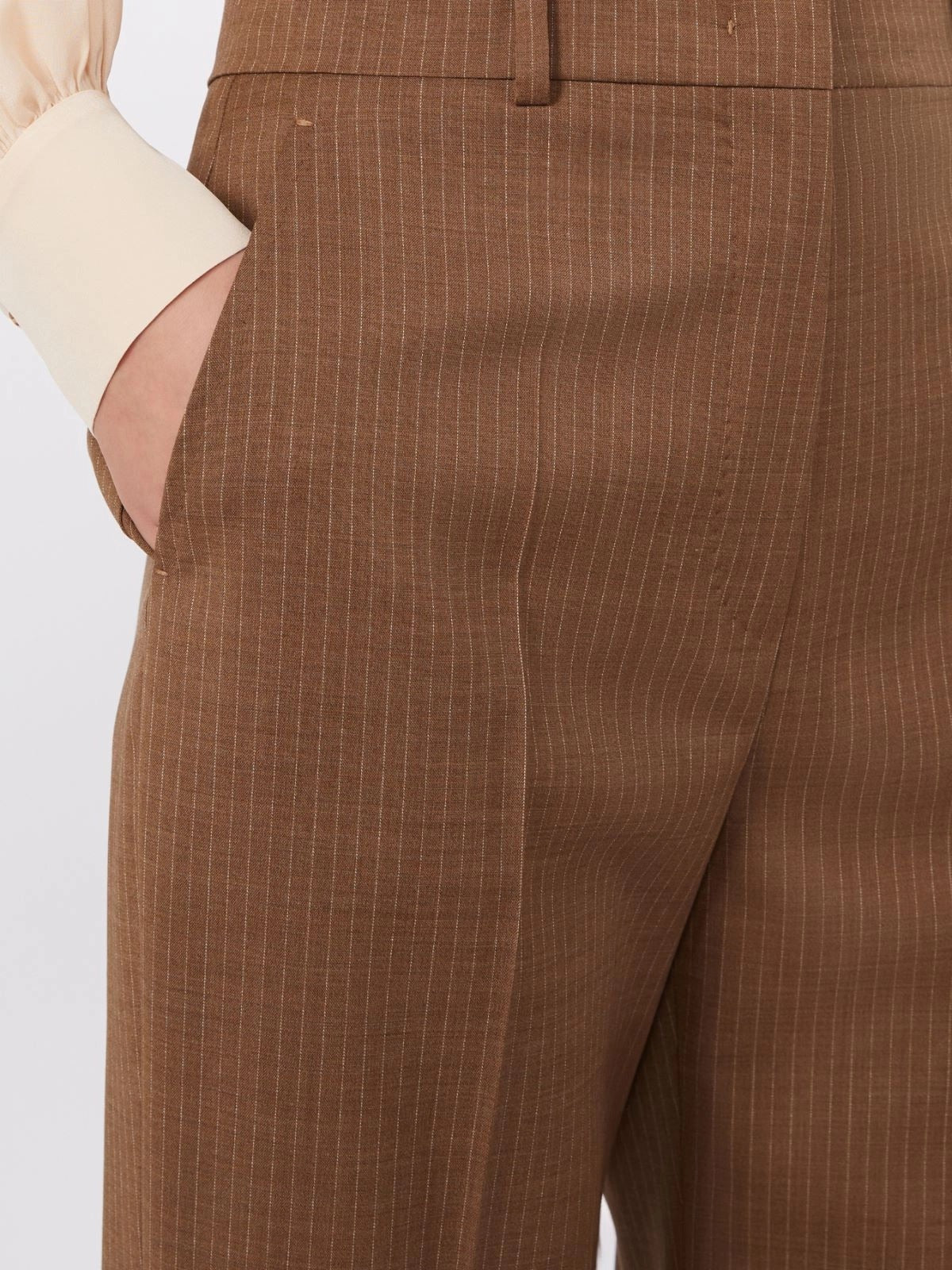 Max Mara Studio Cambusa Pantalone Cammello Lana Gessato