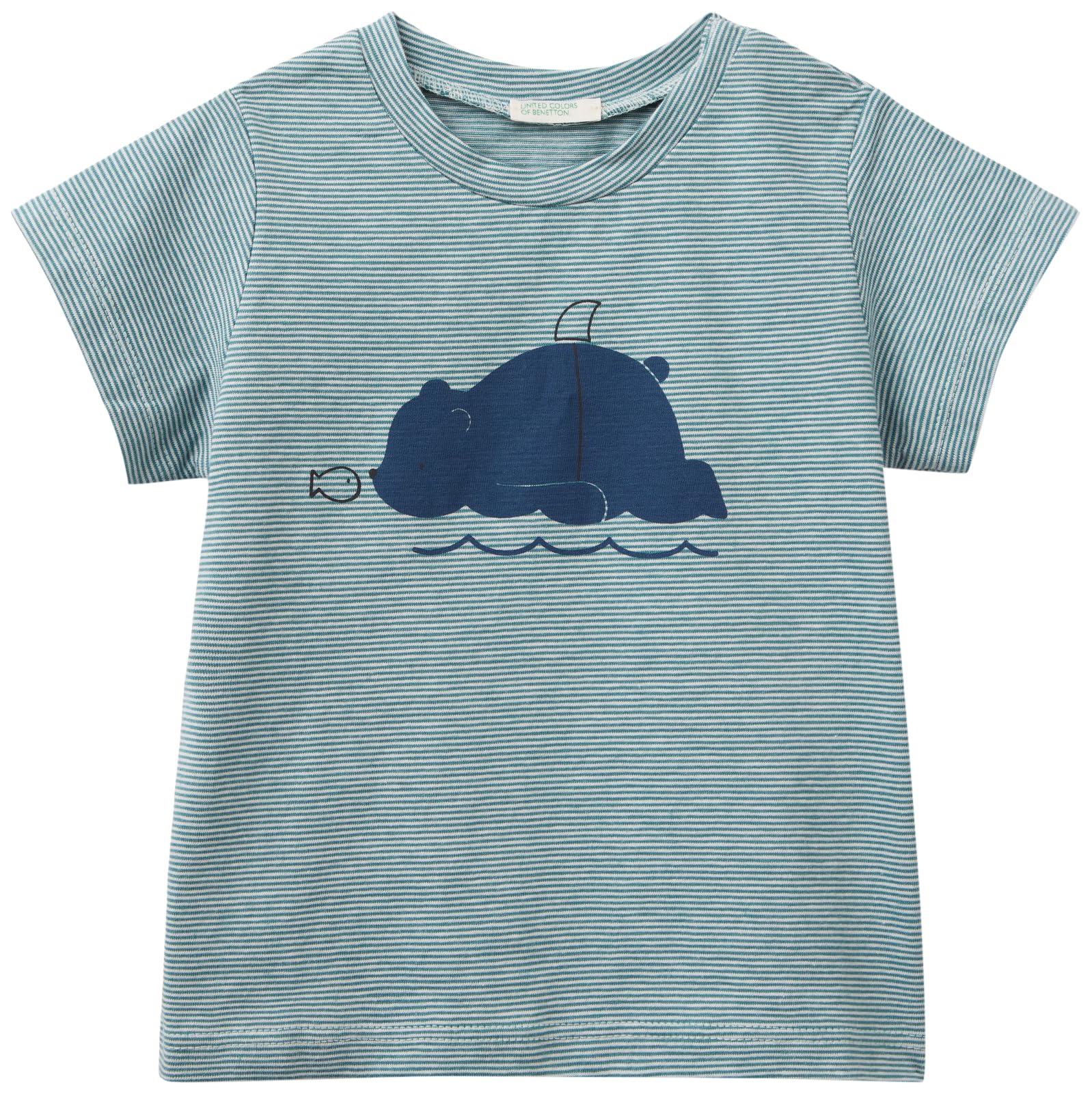 Benetton T-Shirt Bimbo Verde 903 in Cotone con Stampa