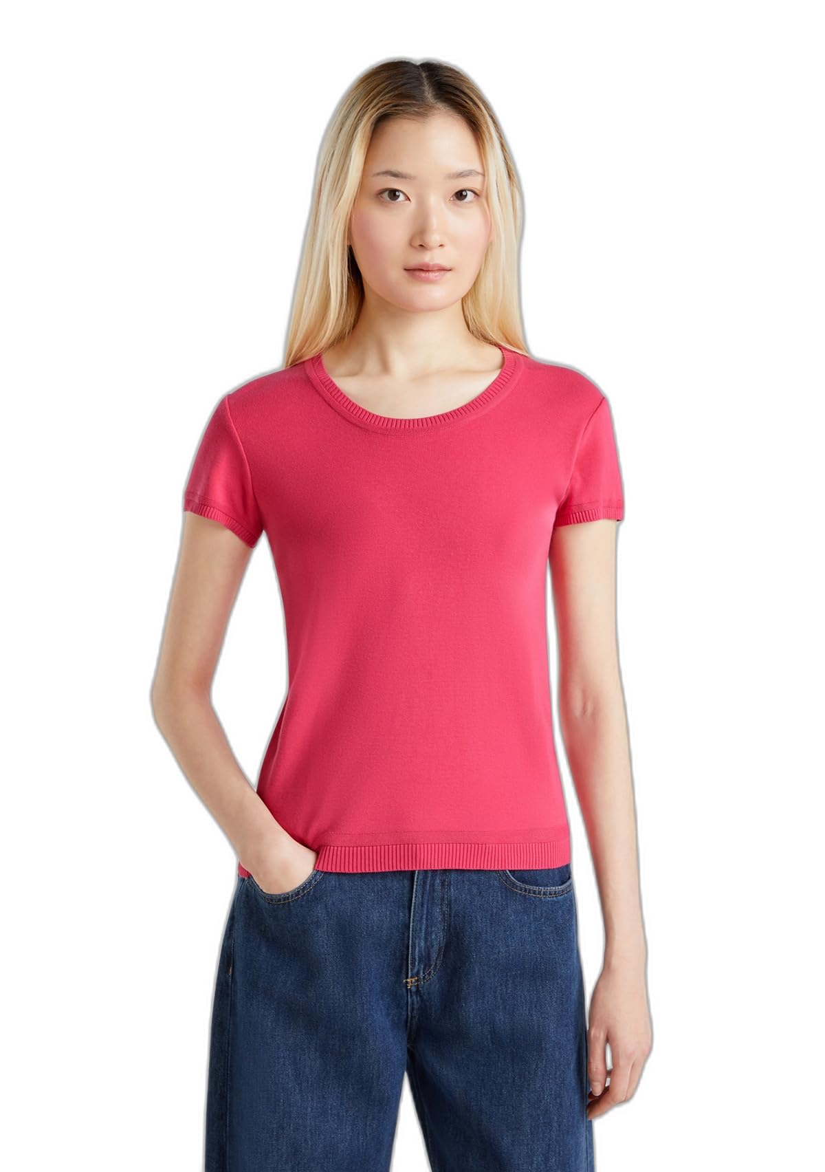Benetton 1091d1m10 maglia donna girocollo tinta unita