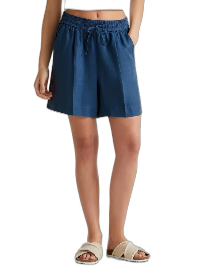Benetton 4aghd901t Bermuda Donna Blu in Lino Elastico