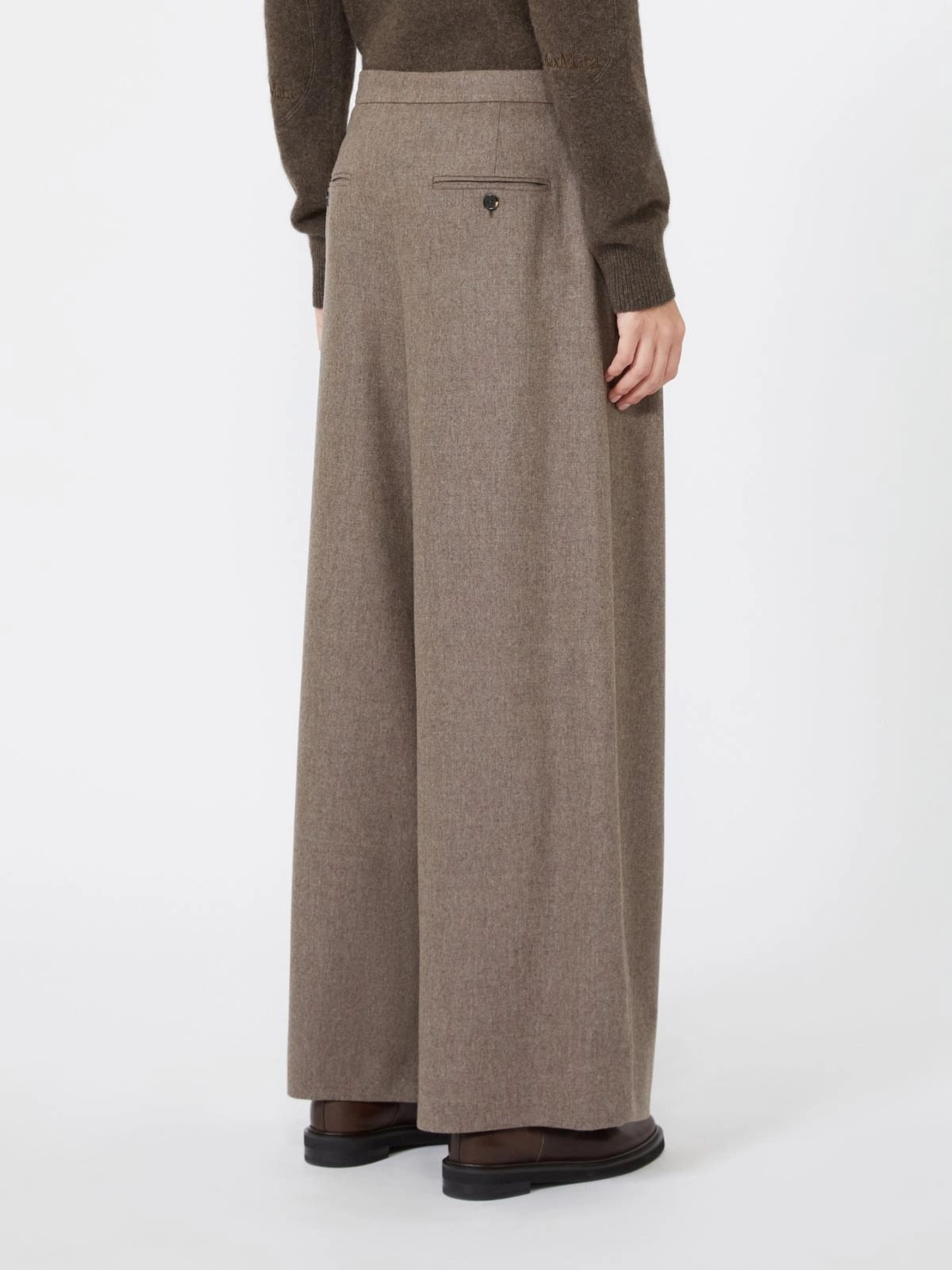 S Max Mara Panfilo Pantalone Tortora Donna Flanella Lana