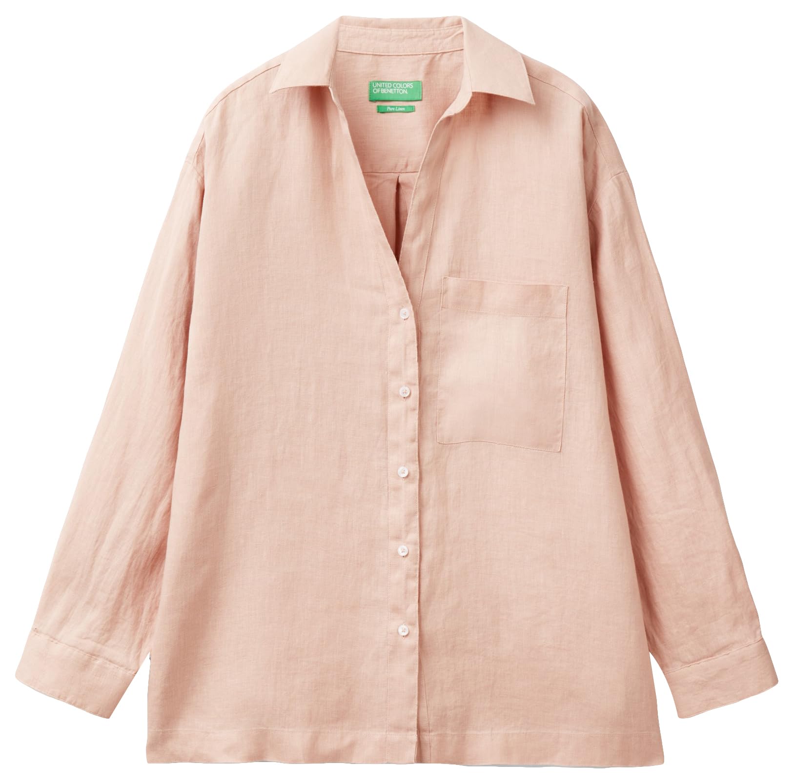 Benetton 5BMLDQ078 camicia lunga donna in lino