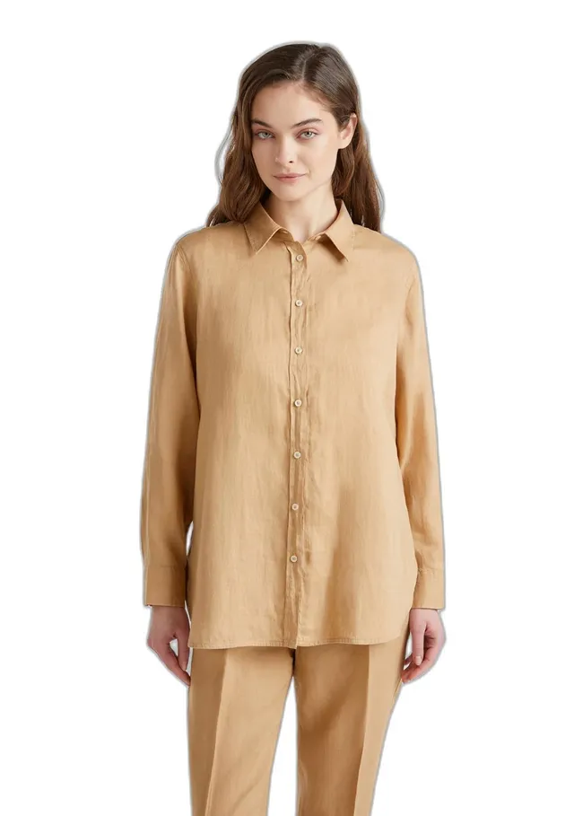 Benetton 5bmldq02u Camicia Lino Donna Bianca XL