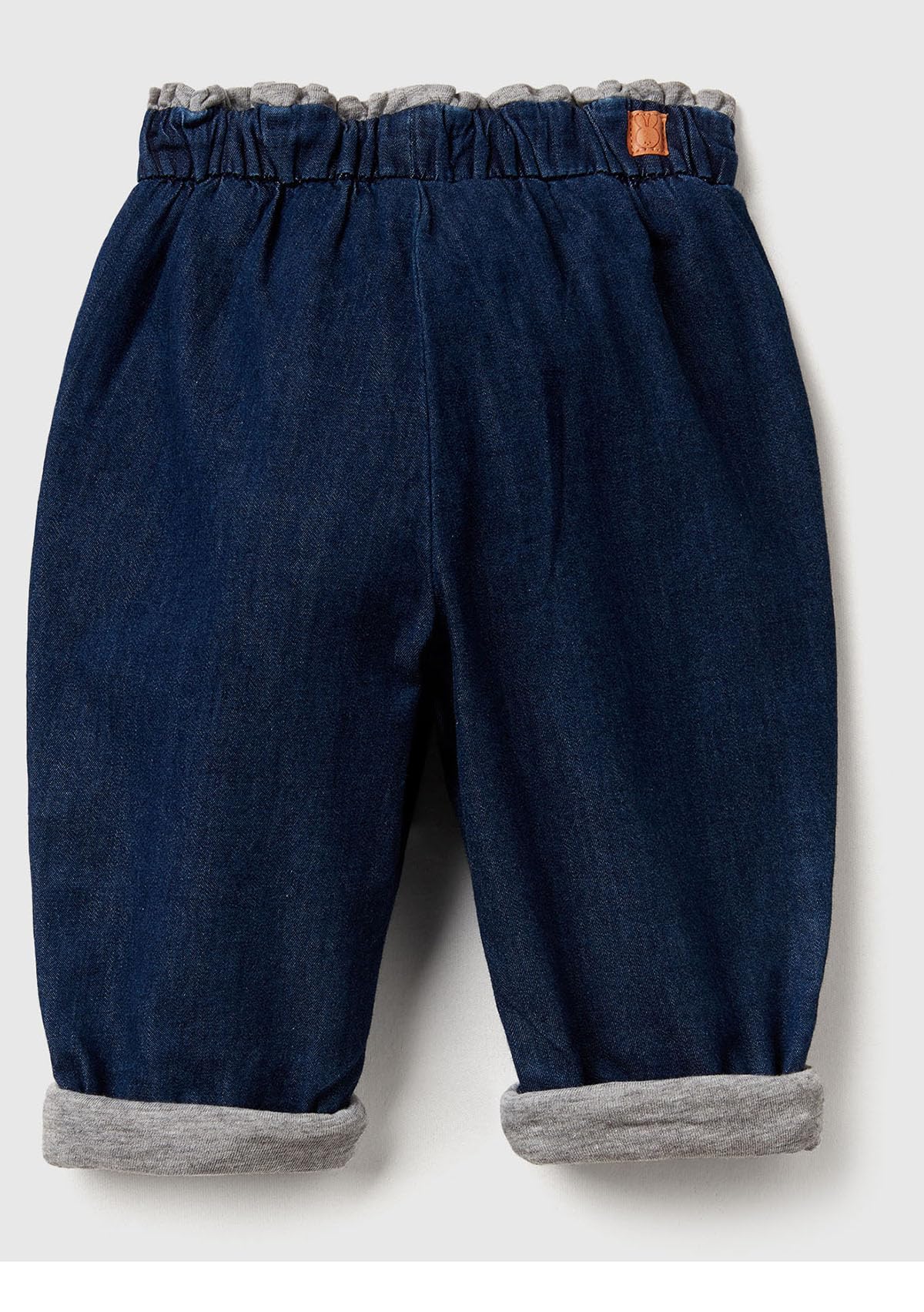 Benetton Pantaloni Bimbo 74 Denim Chambray Foderato Jersey Tasche