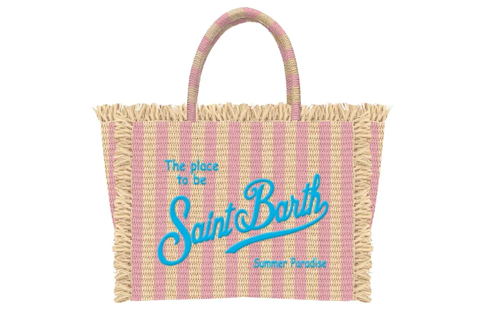 MC2 Saint Barth Vanity Mini Straw borsa paglia rosa stripes