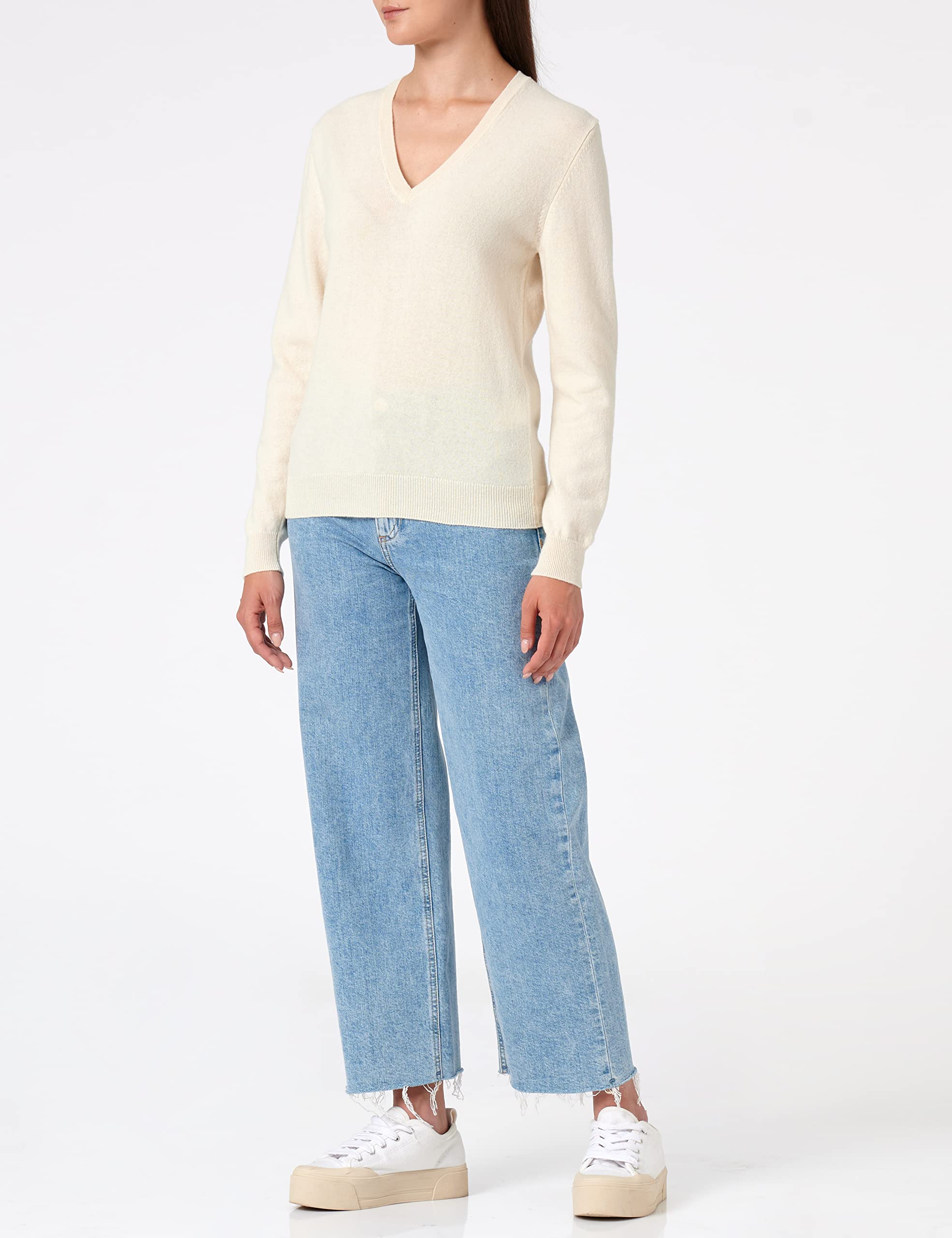Benetton Maglia Scollo V 1002d4488 Maglione Donna manica lunga