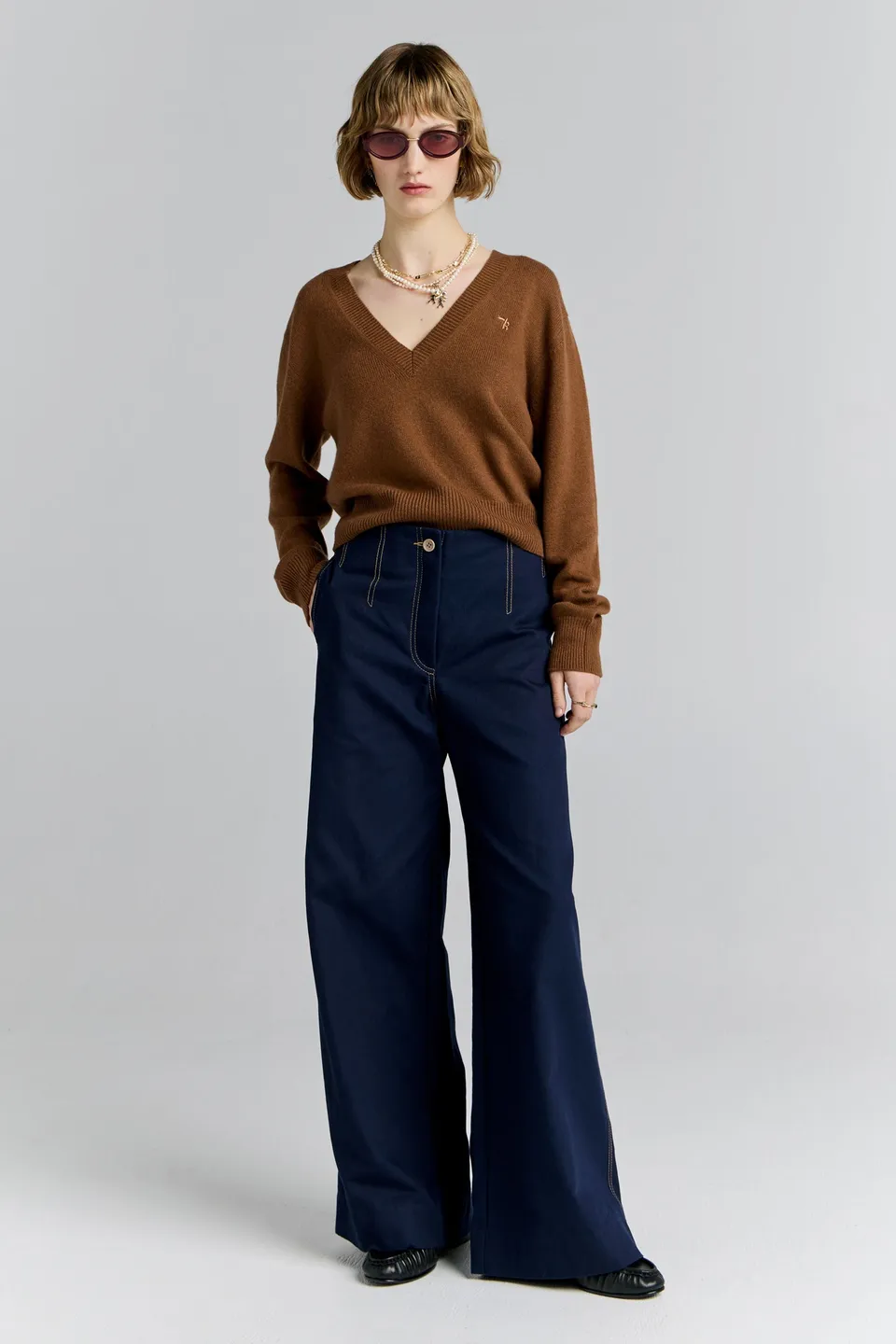 Karen Walker Chevalier Pants pantaloni Navy gamba larga