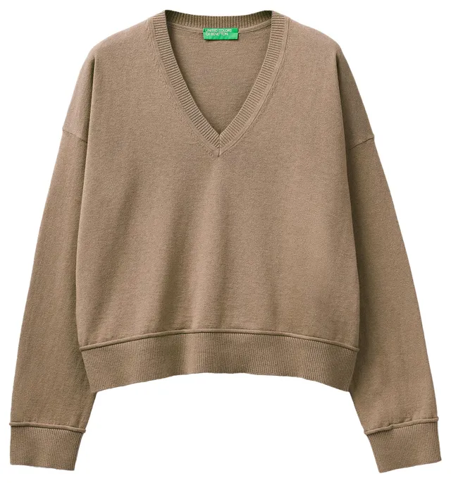 Benetton Maglieria 1y6sd403o maglione scollo a V beige boxy