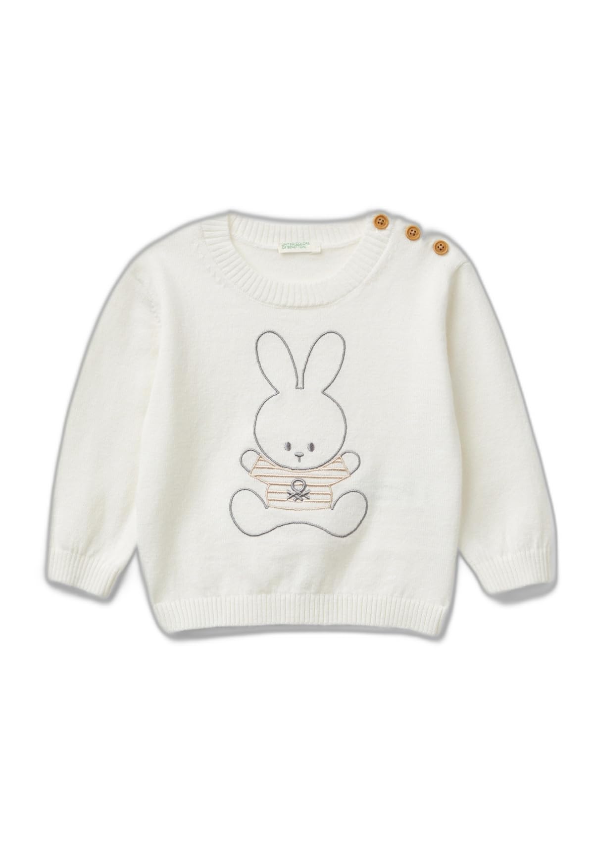 Benetton Maglione Bimbo Ricamo Coniglio Cotone Unisex