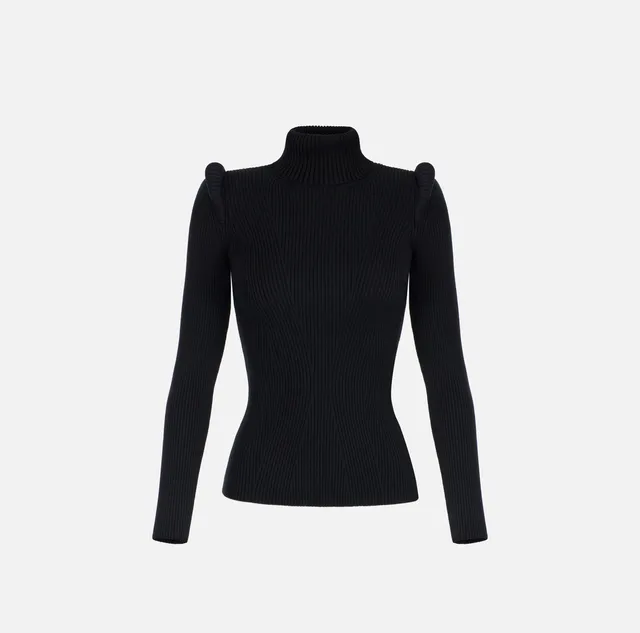 Elisabetta Franchi MK06S66E2 Maglia Dolcevita Nero Costine