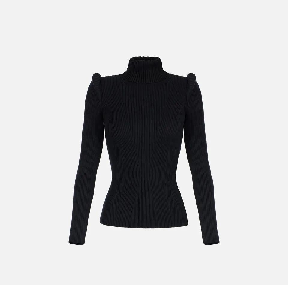 Elisabetta Franchi MK06S66E2 Maglia Dolcevita Nero Costine