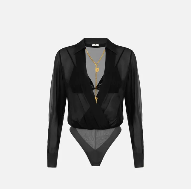 Elisabetta Franchi CB00966E2 body camicia nero georgette