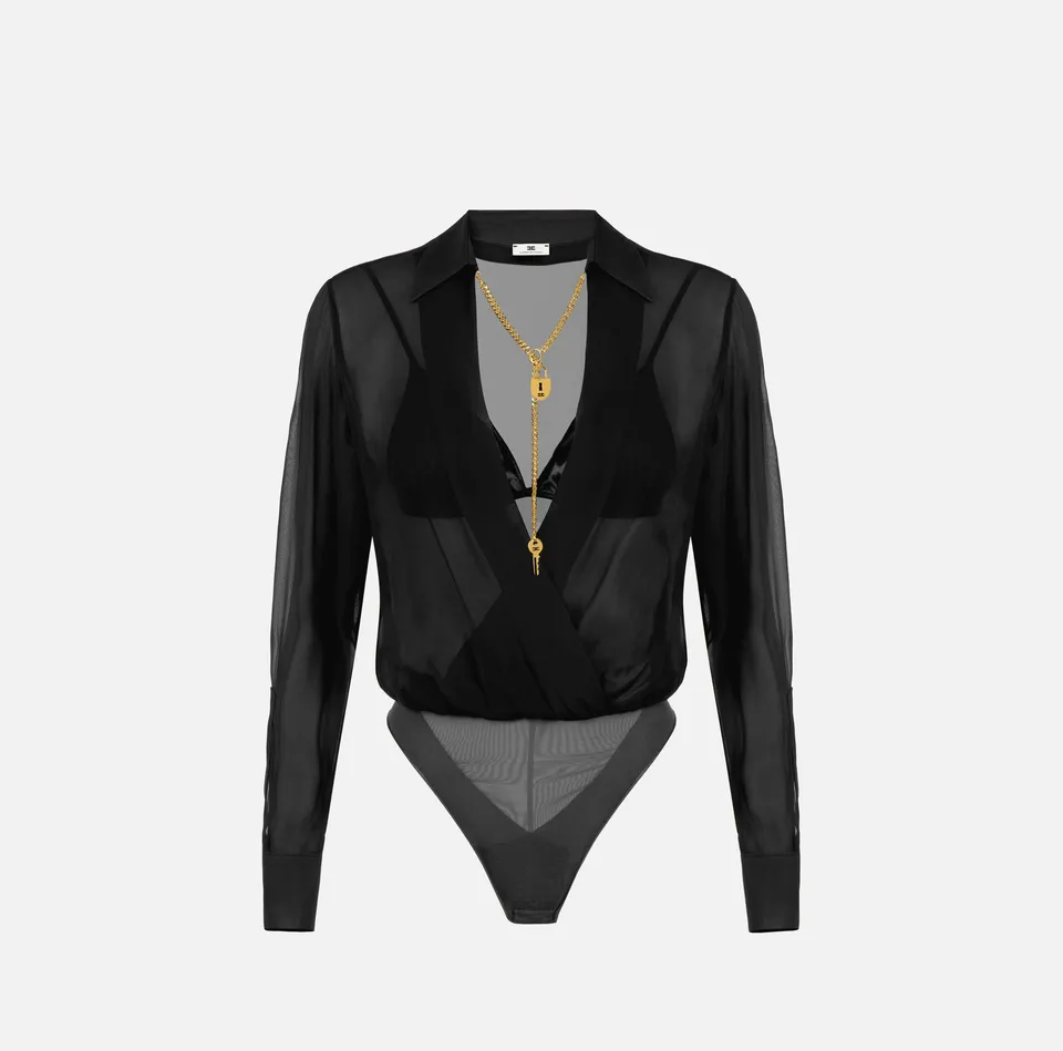 Elisabetta Franchi CB00966E2 body camicia nero georgette