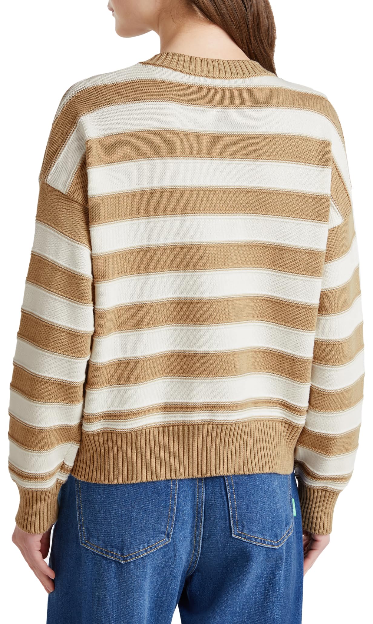 Benetton Maglia Girocollo Donna M Blu Righe Boxy