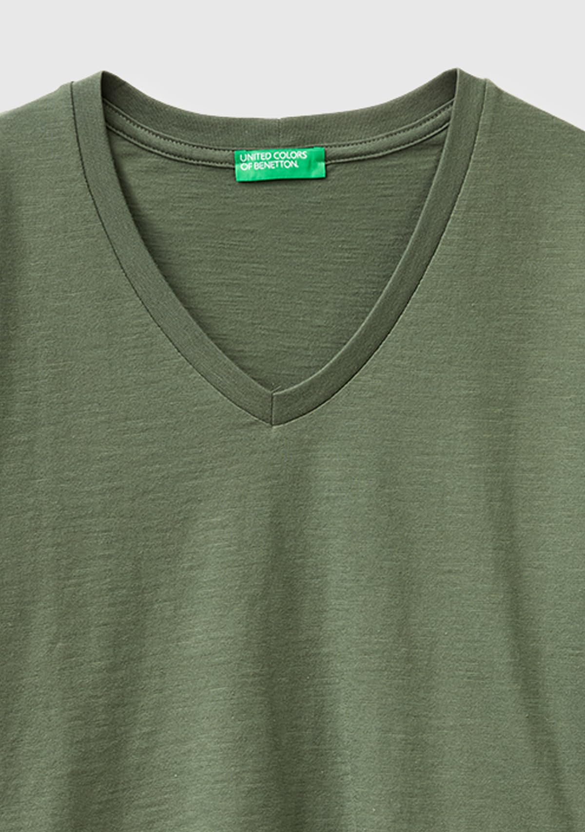 Benetton 3bvxd4020 T-Shirt Donna Scollo V Verde