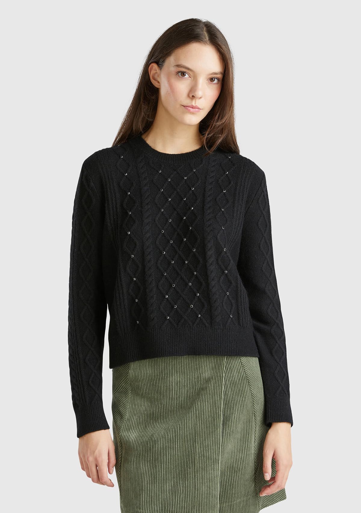 Benetton 1qcsd10cc maglione donna M nero misto lana strass