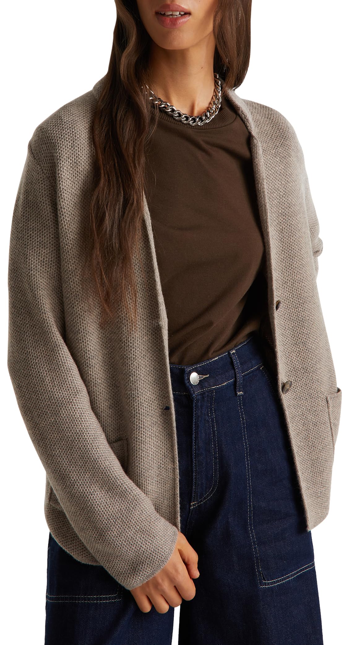 Benetton Giacca Donna Manica Lunga Grigio Chiaro
