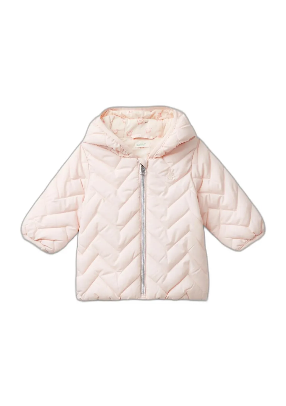 Benetton Giubbotto imbottito finta piuma zig zag orsetti