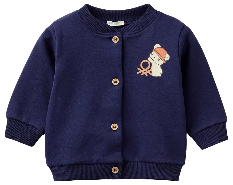 Benetton Cardigan Felpa Aperta Cuore 74 Bianco
