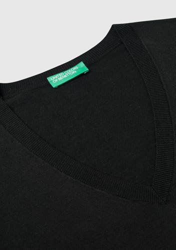 Benetton 1zred402l Maglione Donna Scollo V Nero