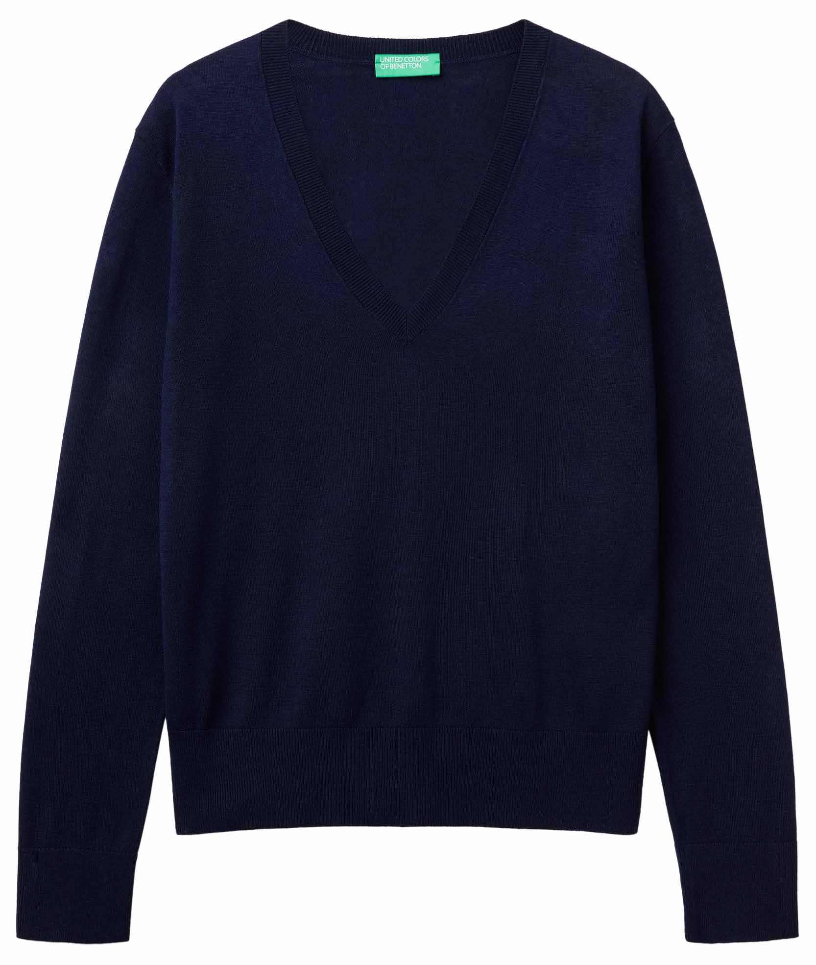 Benetton 1zred402l Maglione Donna Scollo V Nero