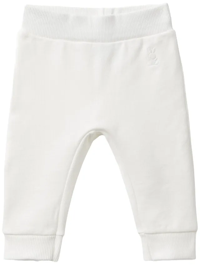 Benetton Pantaloni Felpa Bimbi 50 Bianco Ricamo Coniglietto