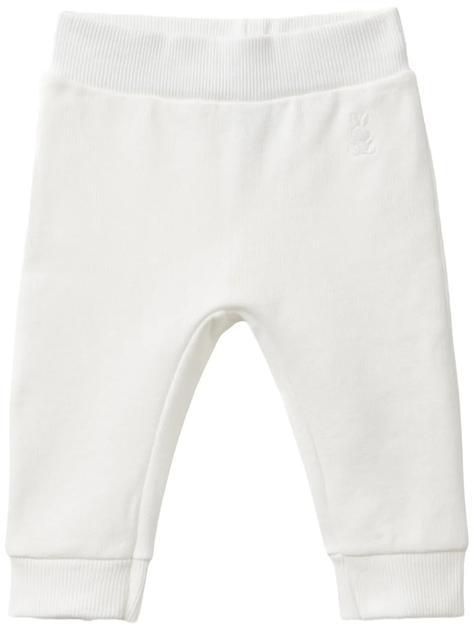 Benetton Pantaloni Felpa Bimbi 50 Bianco Ricamo Coniglietto