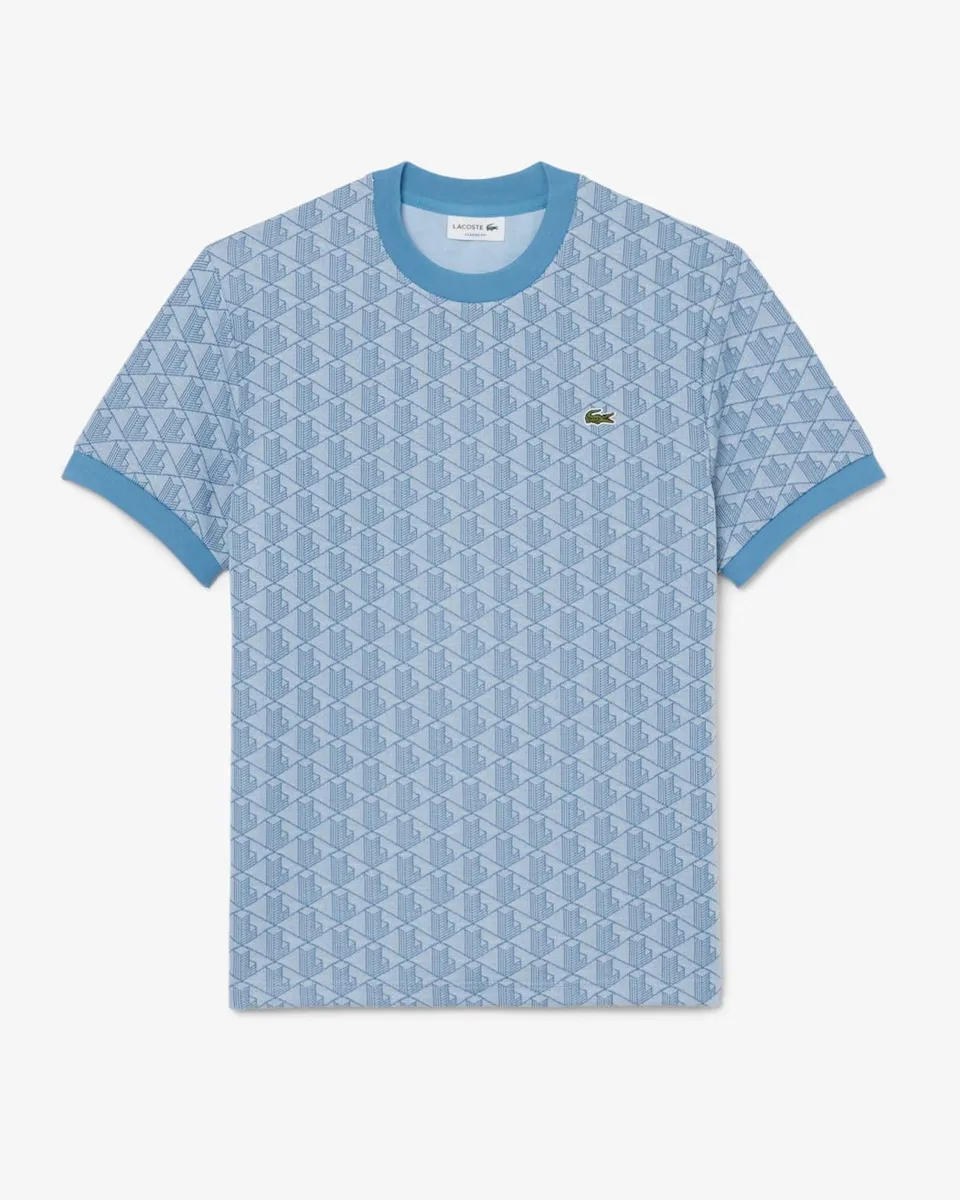 Lacoste TH1197 T-Shirt Uomo Bleu Clair Jacquard