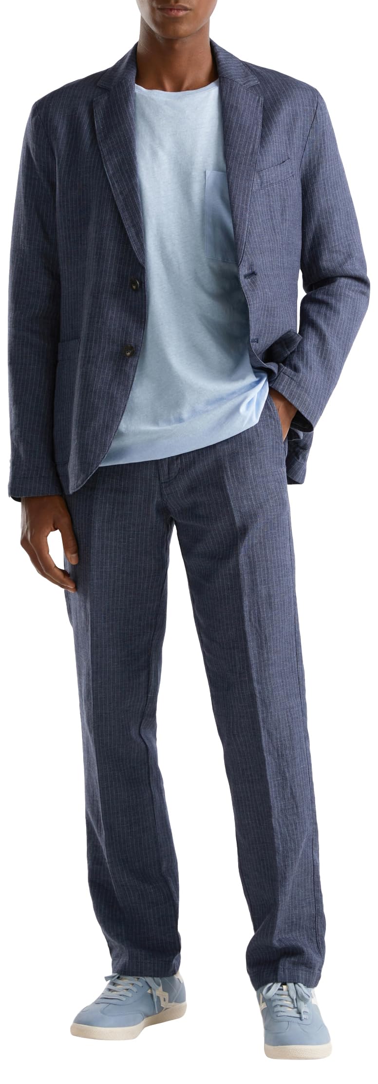 Benetton 4utauf03x Chino Uomo Verde Oliva Misto Lino