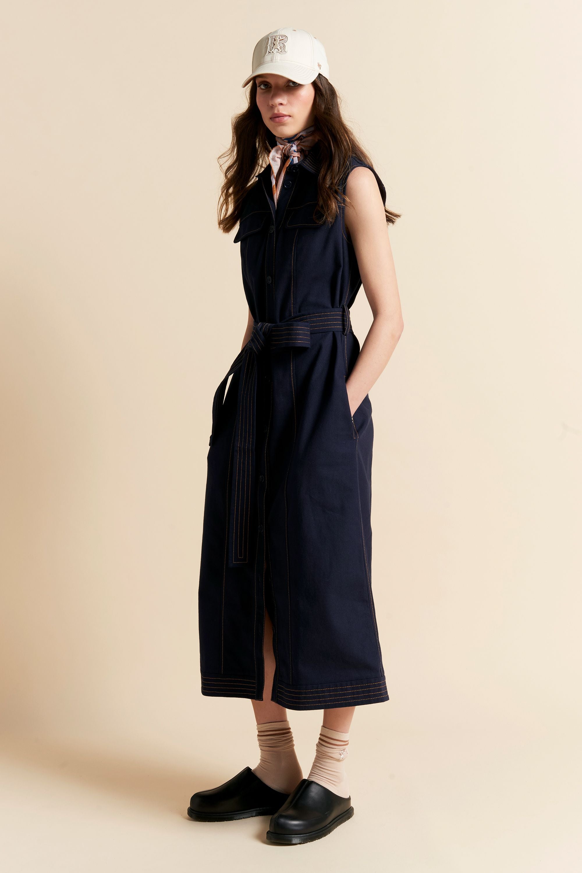 Karen Walker Odette abito navy cotone con tasche