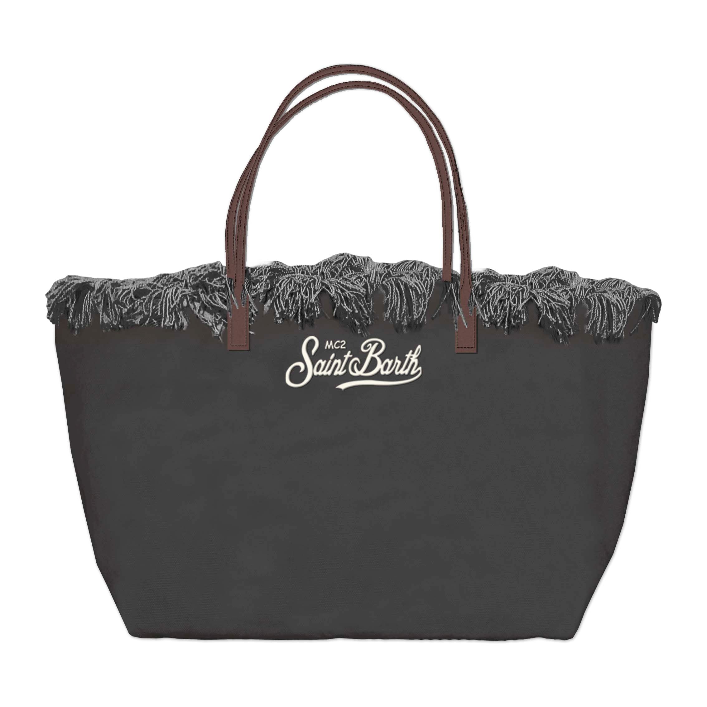 MC2 Saint Barth City Bag Fringe Mid borsa canvas nero