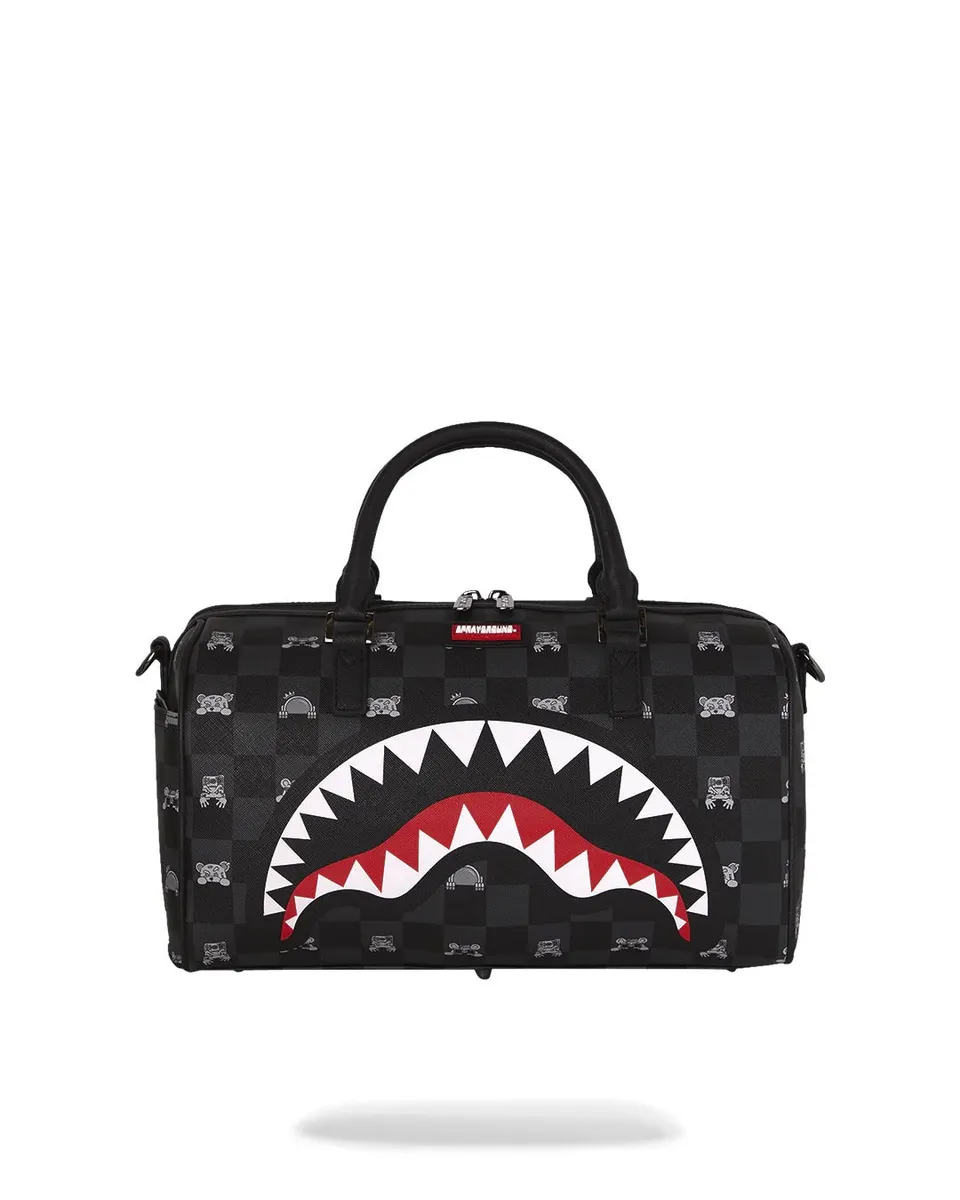 Sprayground Peeking Character Check borsone mini nero grigio PVC