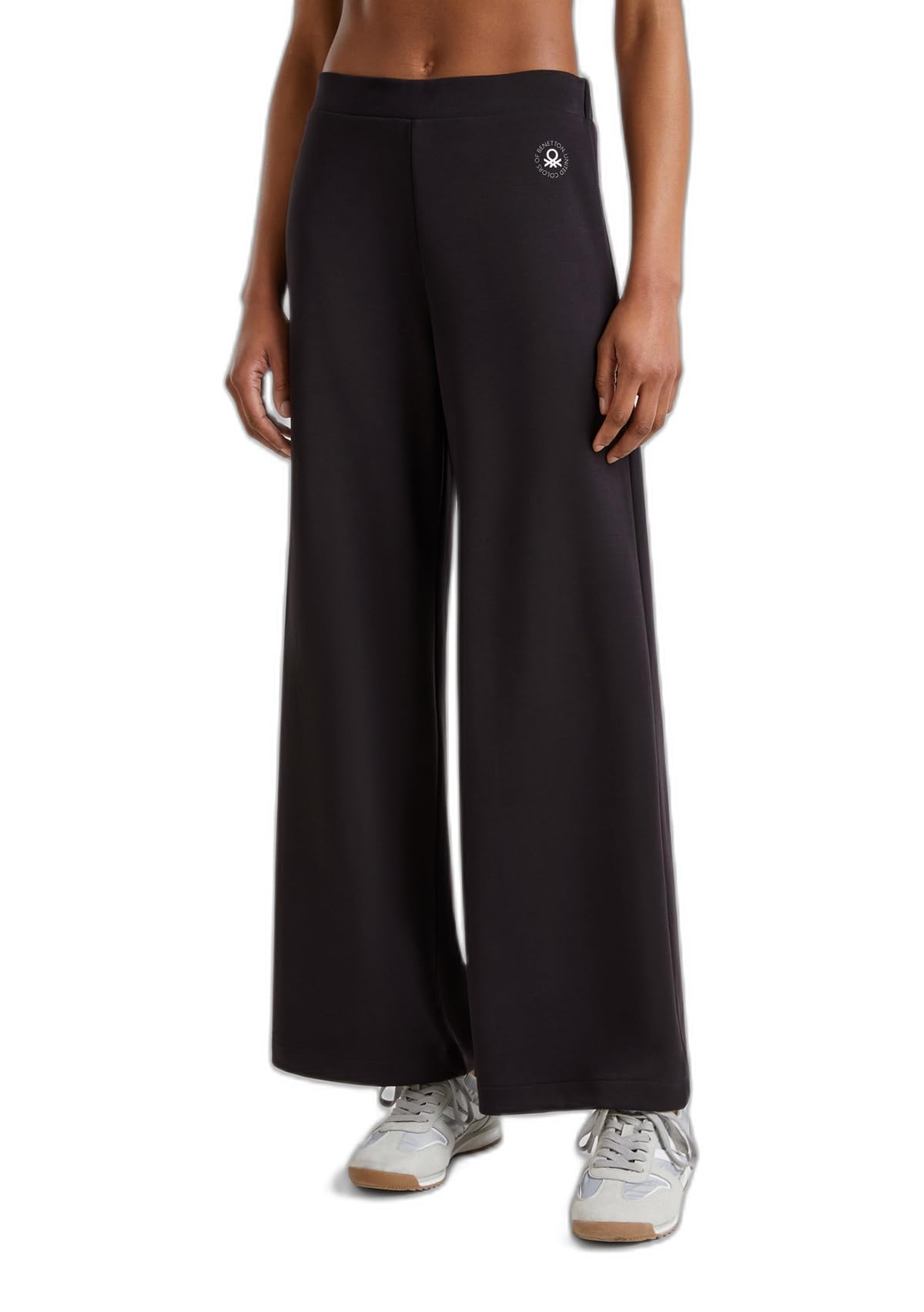Benetton Pantalone Donna Flare Viscosa Effetto Cupro con Logo