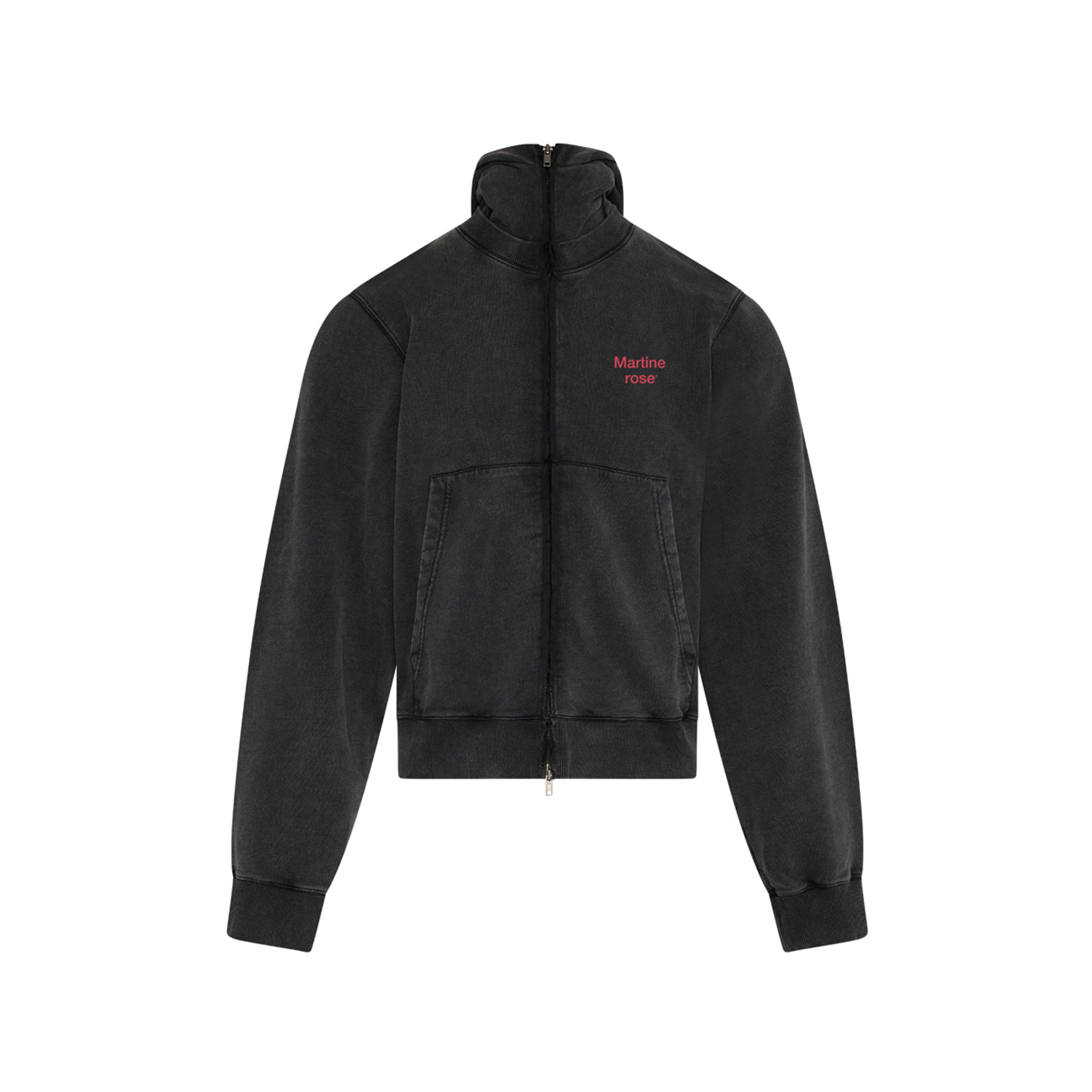 Martine Rose Hooded Zip Crew felpa nero slavato