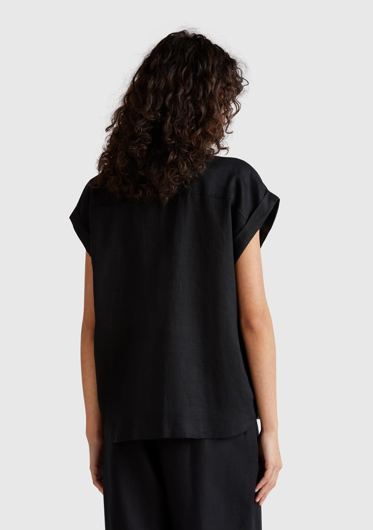 Benetton 5bmldq06v camicetta donna lino boxy Nero