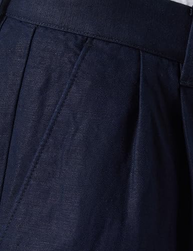 Benetton Pantaloni Uomo Blu Notte Lino Cropped