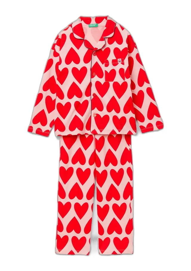 Benetton 3MR70P072 Pigiama Bimbo 90 Cuori