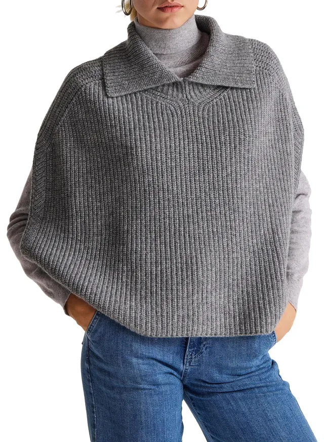 Benetton Maglieria Poncho e Mantelle Fatti a Maglia Donna Grigio M Collo Alto
