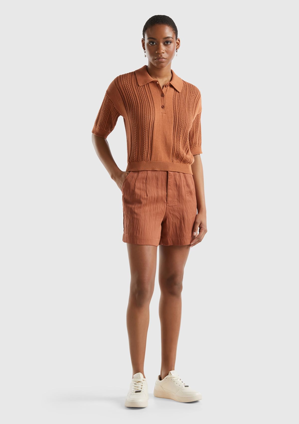 Benetton pantaloncini donna viscosa marrone vita alta