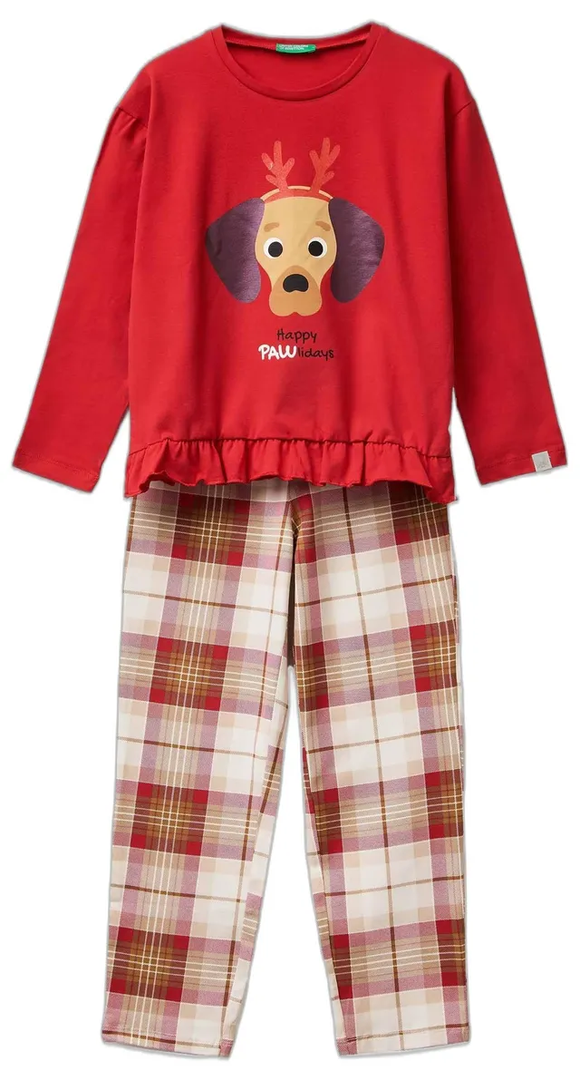 Benetton 3dke0p07z pigiama bambina bianco jersey