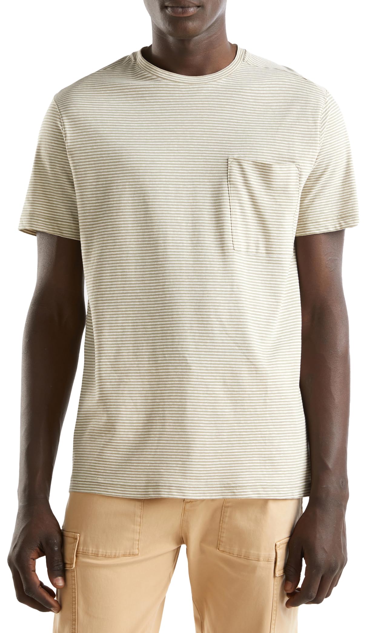 Benetton T-shirt Uomo maglietta cotone Rosa 64w taschino