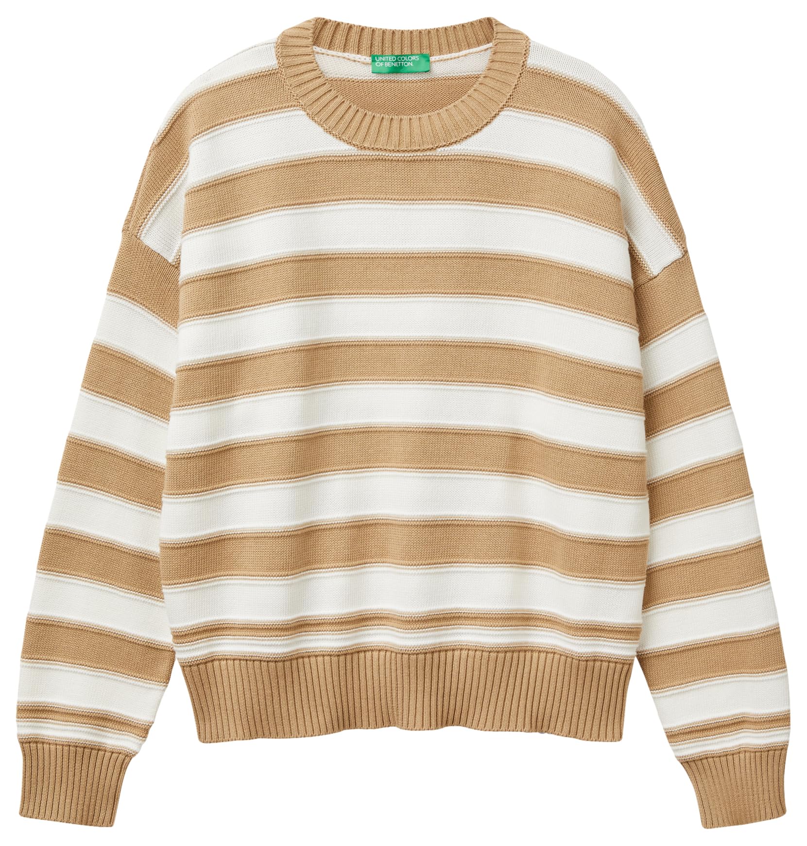 Benetton Maglia Girocollo Donna M Blu Righe Boxy
