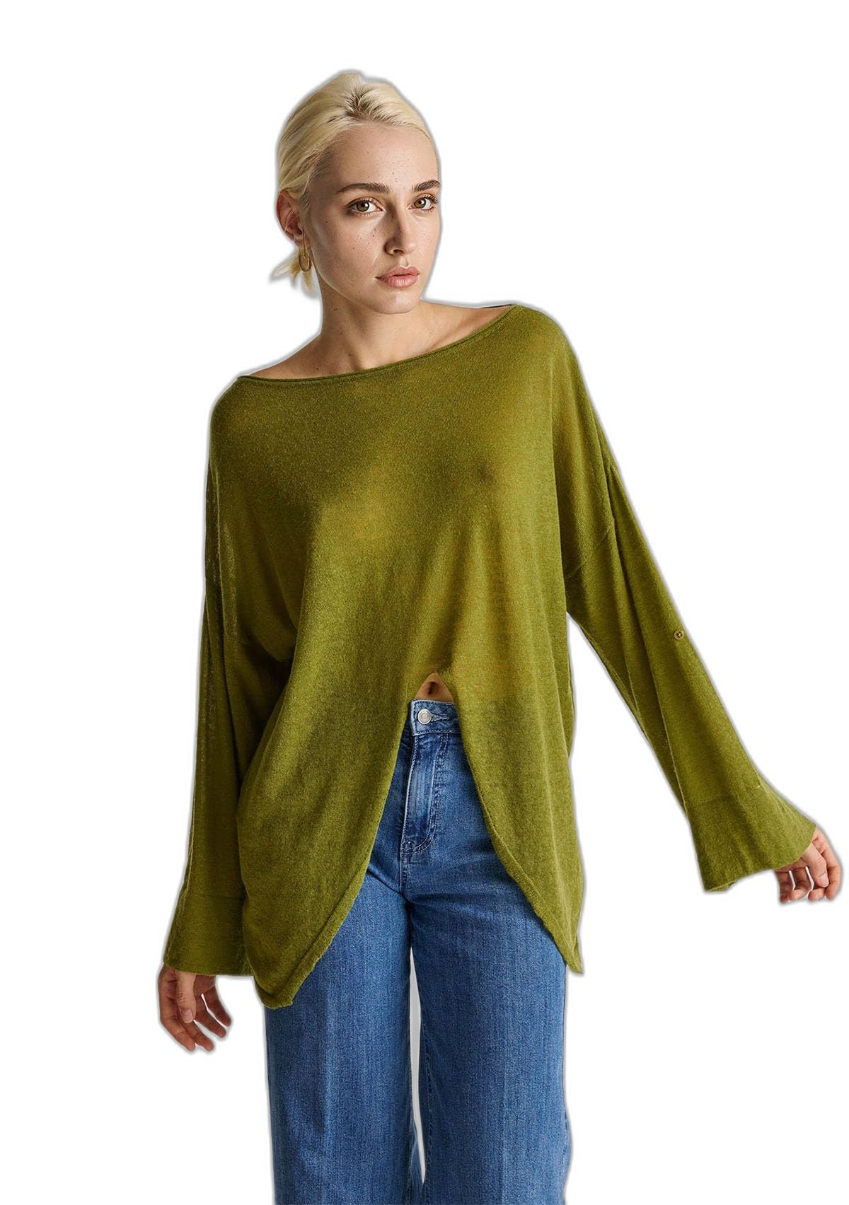 Benetton Maglieria Maglia Scollo Barca M/L in Misto Alpaca