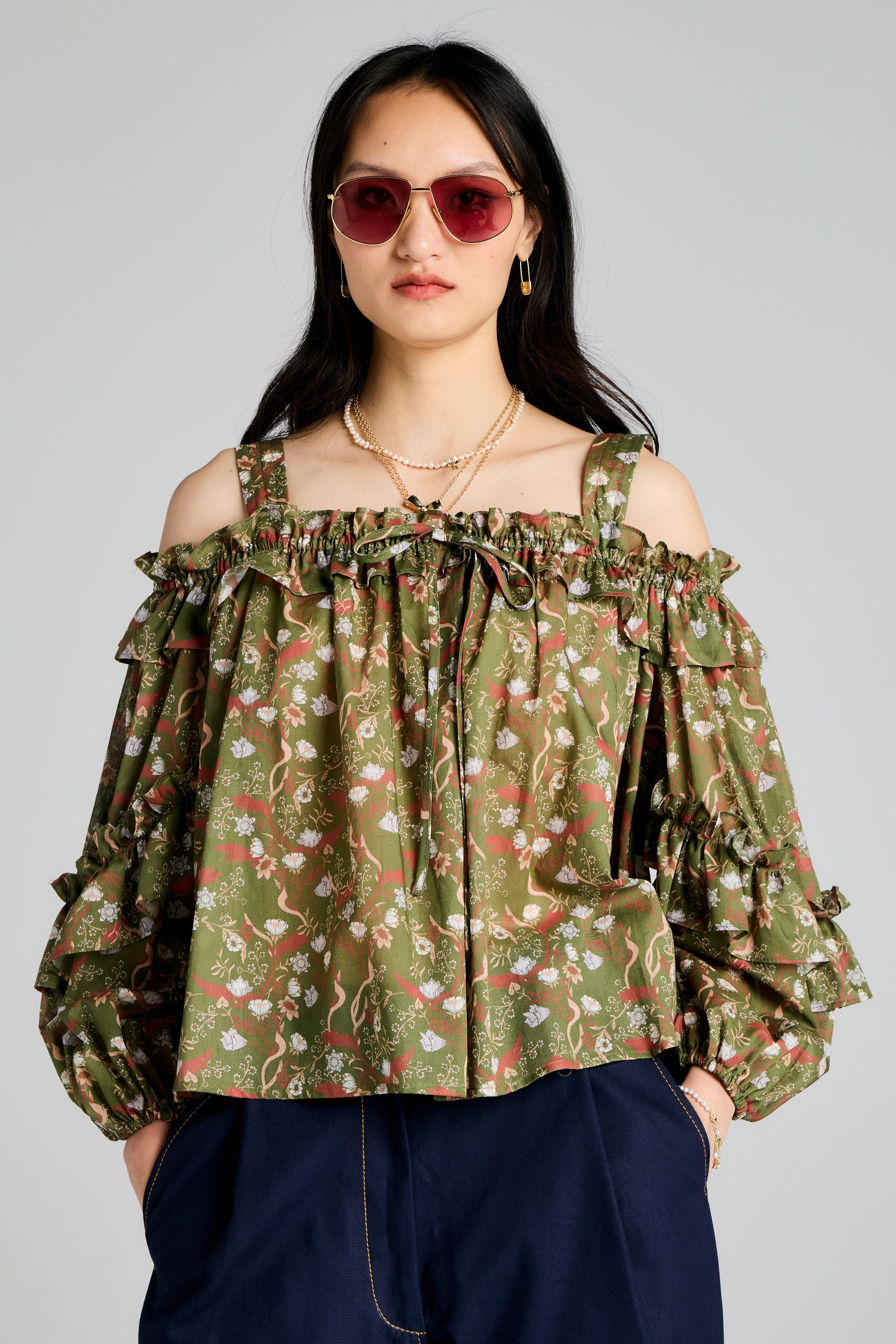 Karen Walker Leah top cotone Olive Multi