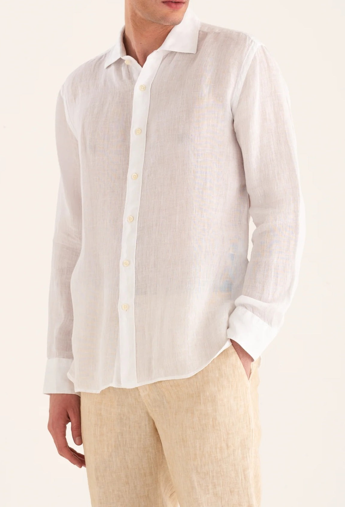 120% Lino 33ALIM1311 camicia lino bianco regular fit