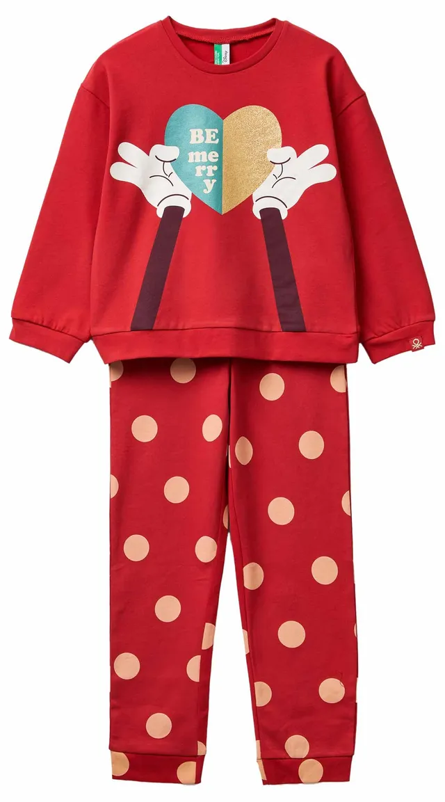 Benetton Set Pigiama Bambina Rosso Jersey Disney Cotone