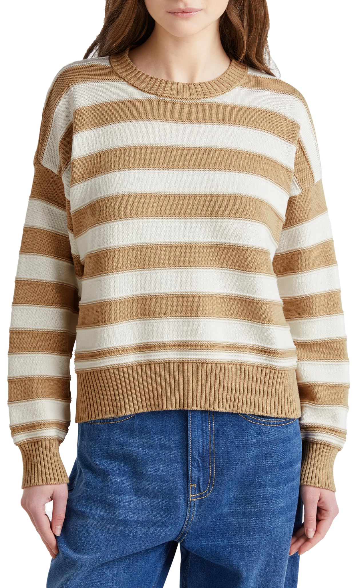 Benetton Maglia Girocollo Donna M Blu Righe Boxy