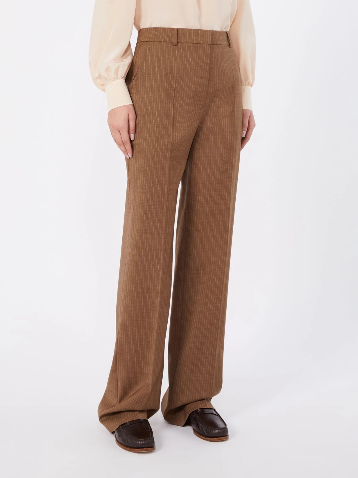Max Mara Studio Cambusa Pantalone Cammello Lana Gessato