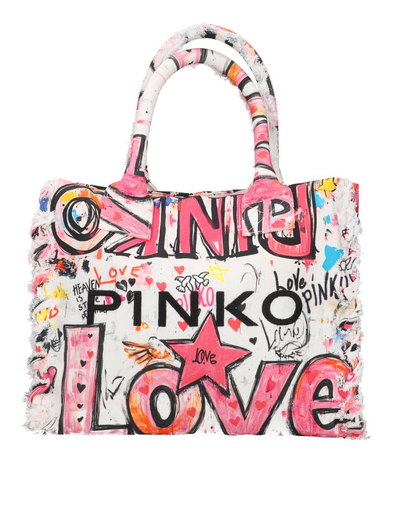 PINKO Shopper 106673 A3B6 Borsa Donna Bianco Multicolor Canvas