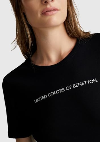 Benetton 3GA8E16A2 T-Shirt Donna Nero Glitter